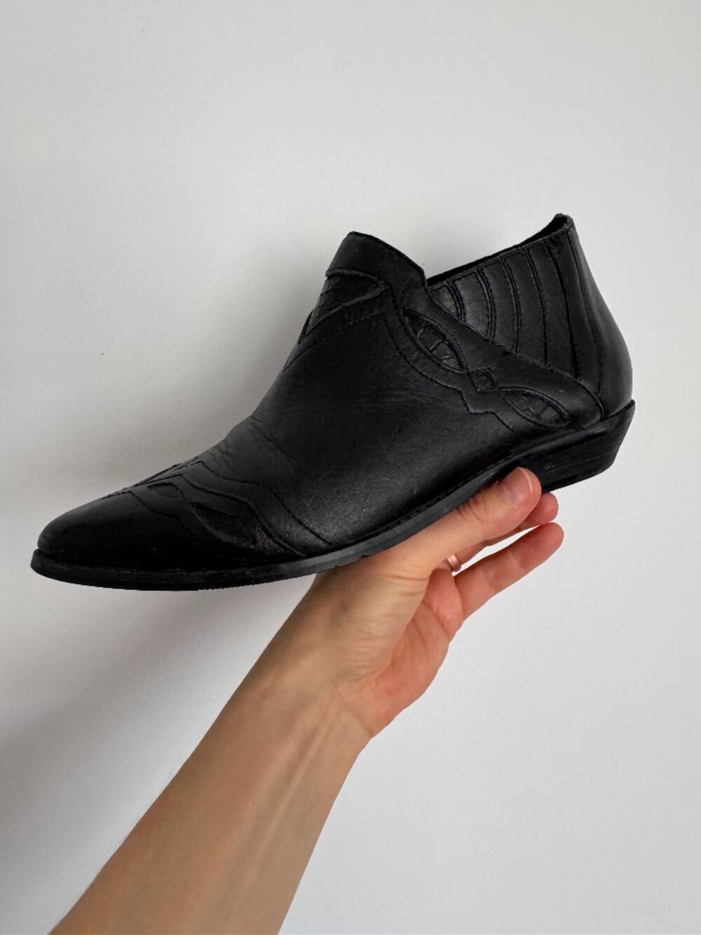 Vintage 90s Palomino Black Leather Ankle Boots | Western Stitch Witchy Boho 6.5 - Picture 5 of 10